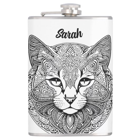 Katze Mandala Flachmann (Vorderseite)