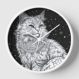 Katze Mandala Magie Sternenhimmel Uhr