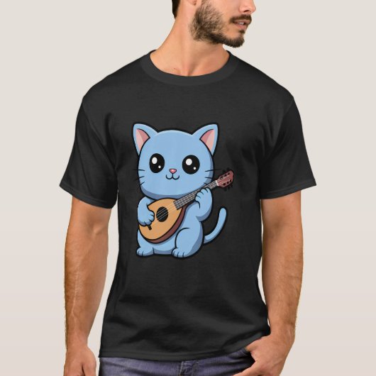 Katze Mandolinist spielt Mandoline Kätzchen Katze  T-Shirt (Vorderseite)