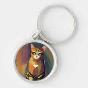 Katze marokkanisches Mosaik abstraktes Kunstporträ Schlüsselanhänger