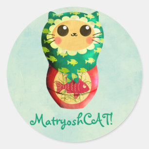 Katze Matryoshka Puppe Runder Aufkleber