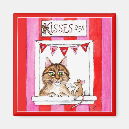 Katze, Maus, Kissstand, niedlicher Valentinmagnet Magnet (Vorne)