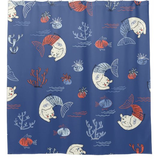 Katze Meerjungfrau, texturiert nahtlos Muster. Duschvorhang (Vorderseite)