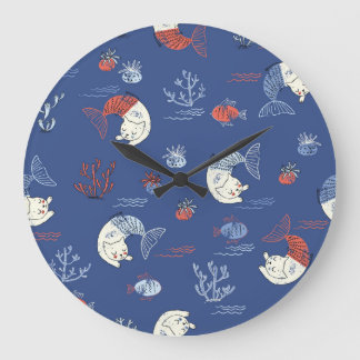 Katze Meerjungfrau, texturiert nahtlos Muster. Große Wanduhr