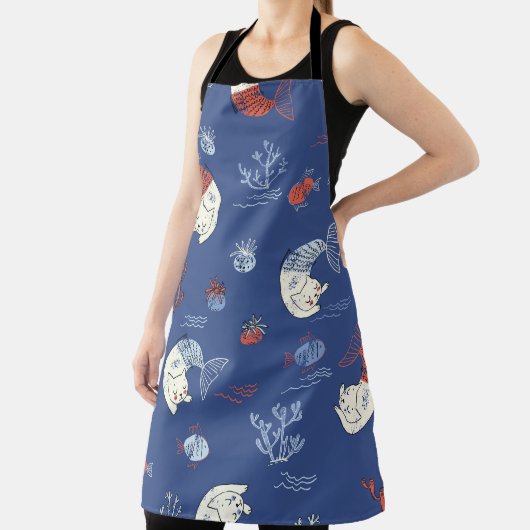 Katze Meerjungfrau, texturiert nahtlos Muster. Schürze (InSitu)