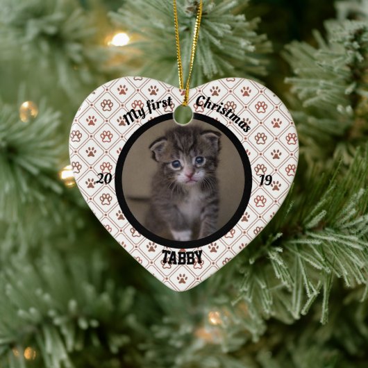 Katze Mein erstes Weihnachtskätzchen Foto Name Her Keramik Ornament (Baum)