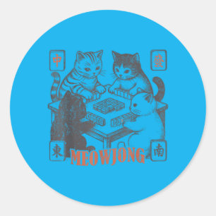 Katze Meowjong Spieler Katze Mahjong Chinesisches Runder Aufkleber