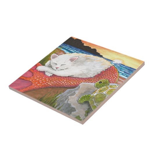 Katze Mermaid 26 Merkitty am Strand mit Schildkröt Fliese (Seite)