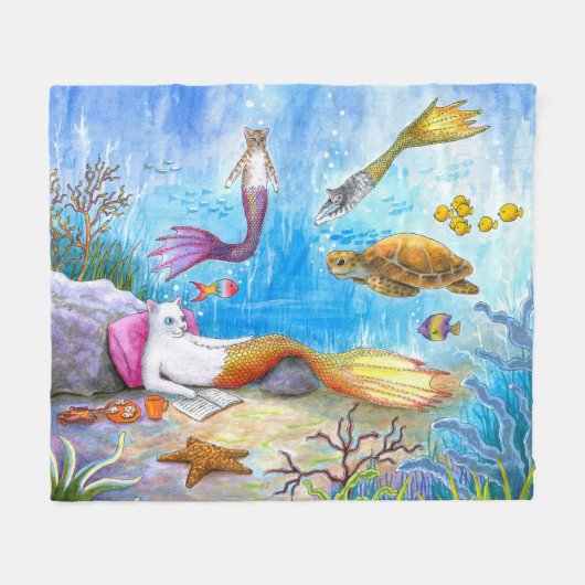 Katze Mermaid 31 Fleecedecke (Vorderseite (Horizontal))