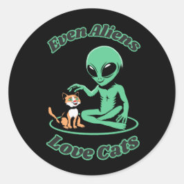 Katze mit Alien. Eine schöne Freundschaft. Best Pa Runder Aufkleber