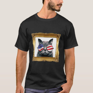 Katze mit America USA Flag Sonnenbrille Kätzchen T-Shirt