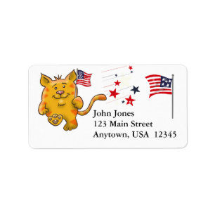 Katze mit amerikanischer Flagge Adressaufkleber