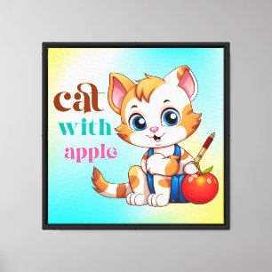 Katze mit Apple-85242 Leinwanddruck