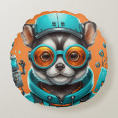 Katze mit Aqua-Orange-Brille Rundes Kissen (Vorderseite)