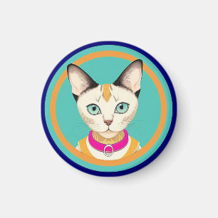 Katze mit auffallenden Augen von rundem Spiegel Magnet
