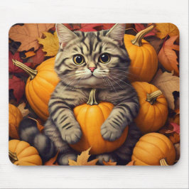 Katze mit Autumn Leaves und Pumpkins Mouse Pad Mousepad
