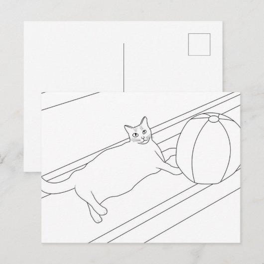 Katze mit Bachball, farbige Postkarten (Vorne/Hinten)