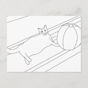 Katze mit Bachball, farbige Postkarten