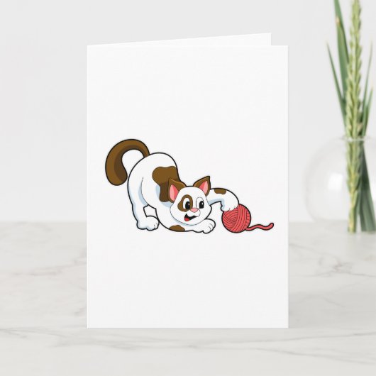 Katze mit Ball aus Wolle Karte (Vorderseite)