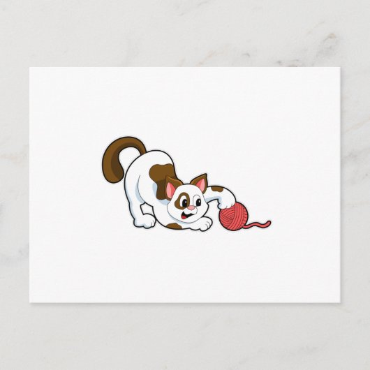 Katze mit Ball aus Wolle Postkarte (Vorderseite)