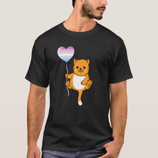 Katze mit Ballon Bigender T-Shirt (Vorderseite)