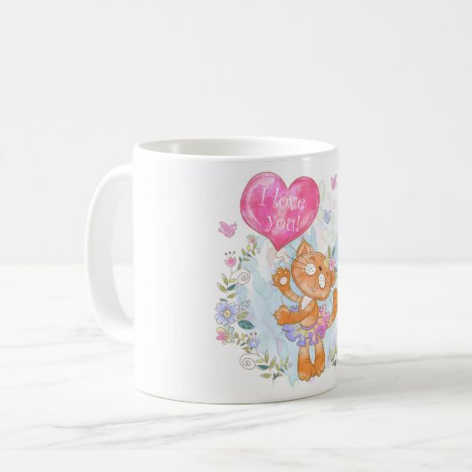 Katze mit Ballon Kaffeetasse (Vorderseite Links)