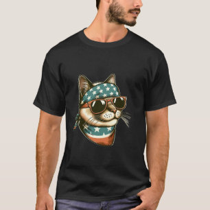 Katze mit Bandana und Sonnenbrille 4. Juli US Ame T-Shirt