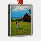 Katze mit Barns Ornament Aus Metall (Rechts)