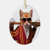 Katze mit Baseballschläger Keramik Ornament (Rechts)