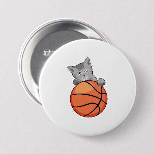 Katze mit Basketball Button (Vorne & Hinten)