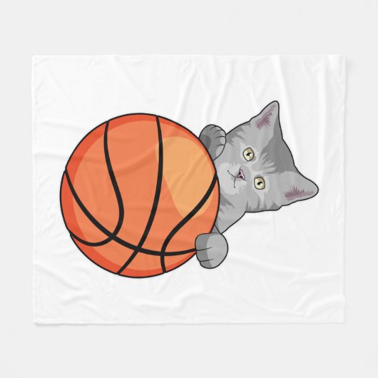 Katze mit Basketball Fleecedecke (Vorderseite (Horizontal))