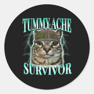 Katze mit Bauchschmerzen Überlebender Meme Lustige Runder Aufkleber