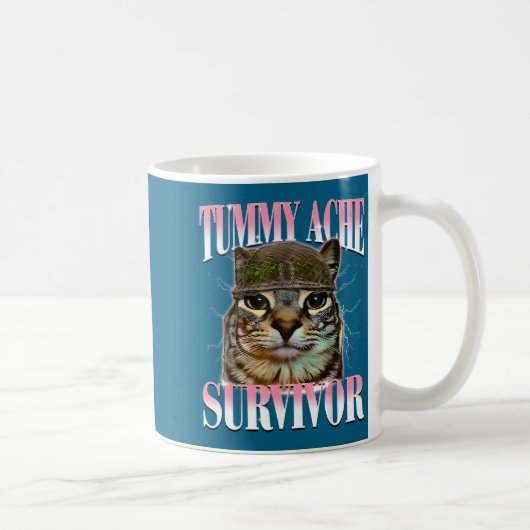 Katze mit Bauchschmerzen überlebt Meme Lustige Spr Kaffeetasse (Rechts)