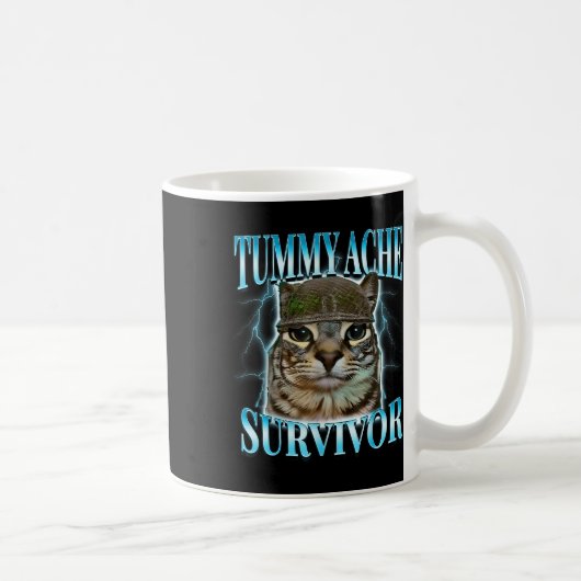 Katze mit Bauchweh-Überlebender-Meme Lustiger Spru Kaffeetasse (Rechts)