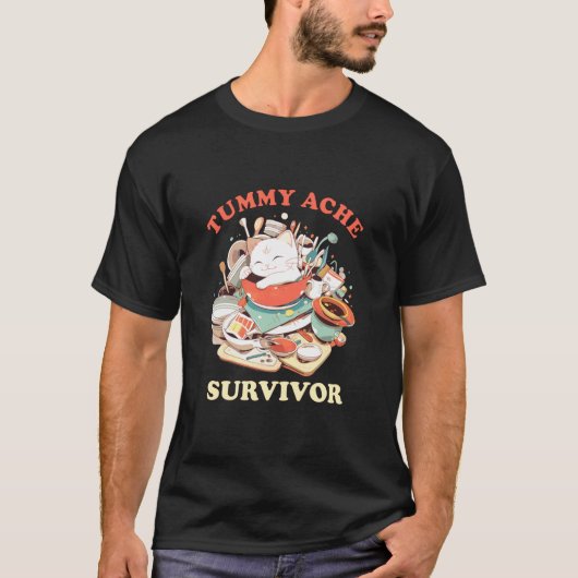 Katze mit Bauchweh-Überlebender-Meme T-Shirt (Vorderseite)