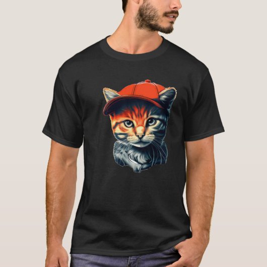 Katze mit Beanie T-Shirt (Vorderseite)