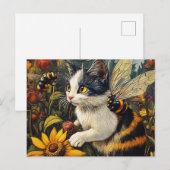 Katze mit Bienen und Blume Postkarte (Vorne/Hinten)