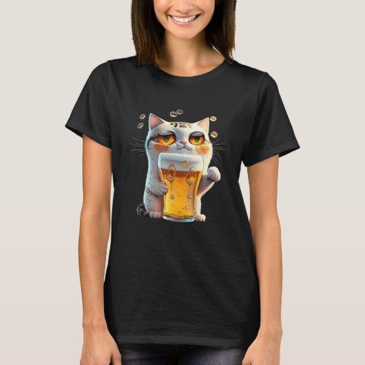 Katze mit Bier Trinkparty Papa Mama vom Sohn Schwi T-Shirt (Vorderseite)