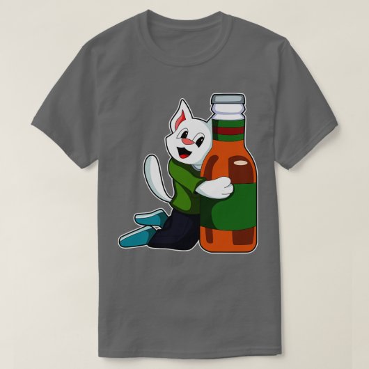 Katze mit Bierflasche T-Shirt (Design vorne)
