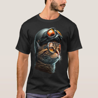Katze mit Bikerhelm Katzen 2 T-Shirt