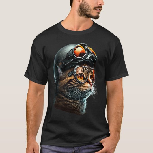 Katze mit Bikerhelm Katzen 2 T-Shirt (Vorderseite)
