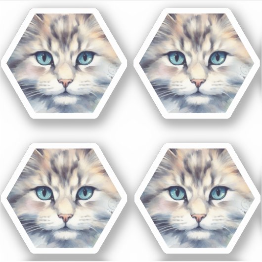 Katze mit blauen Augen Hexagon Aufkleber (Vorderseite)