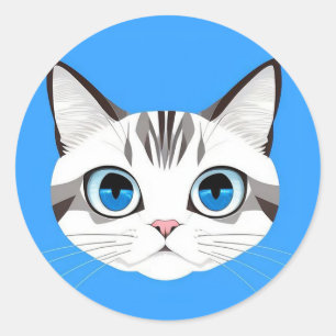Katze mit blauen Augen vor einem hellblauen Hinter Runder Aufkleber