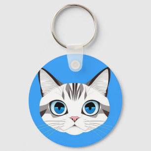 Katze mit blauen Augen vor einem hellblauen Hinter Schlüsselanhänger