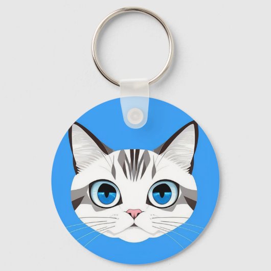 Katze mit blauen Augen vor einem hellblauen Hinter Schlüsselanhänger (Vorderseite)