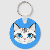 Katze mit blauen Augen vor einem hellblauen Hinter Schlüsselanhänger (Rückseite)
