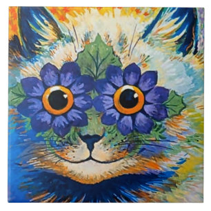 „Katze mit blauen Blütenblättern“ von Louis Wain Fliese