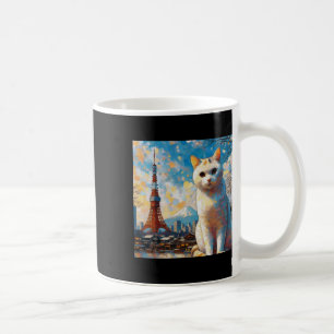 Katze mit Blick auf den Tokiotower mit Mount Fuji  Kaffeetasse