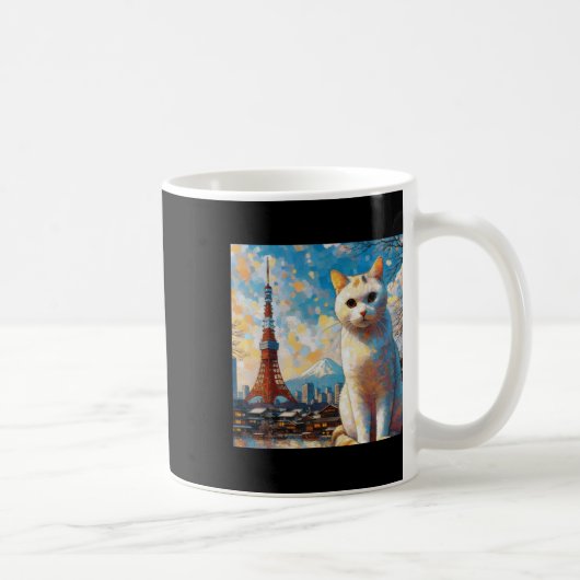 Katze mit Blick auf den Tokiotower mit Mount Fuji  Kaffeetasse (Rechts)