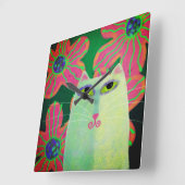 Katze mit Blume Abstrakt Art Quadratische Wanduhr (Winkel)